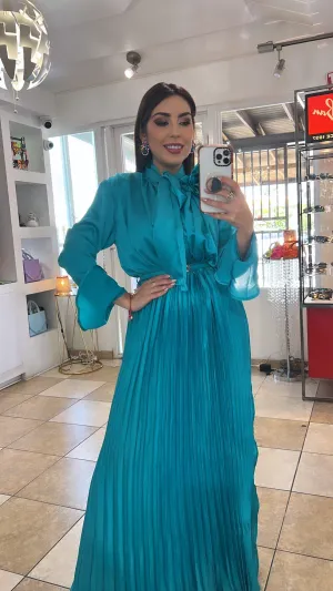 Blue Satin Maxi Dress