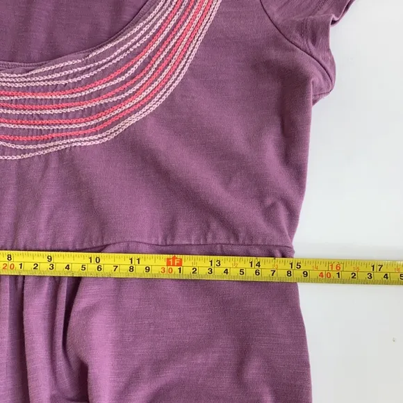 Boden lavender embroidered scoop neck empire waist cap sleeve short sleeve dress