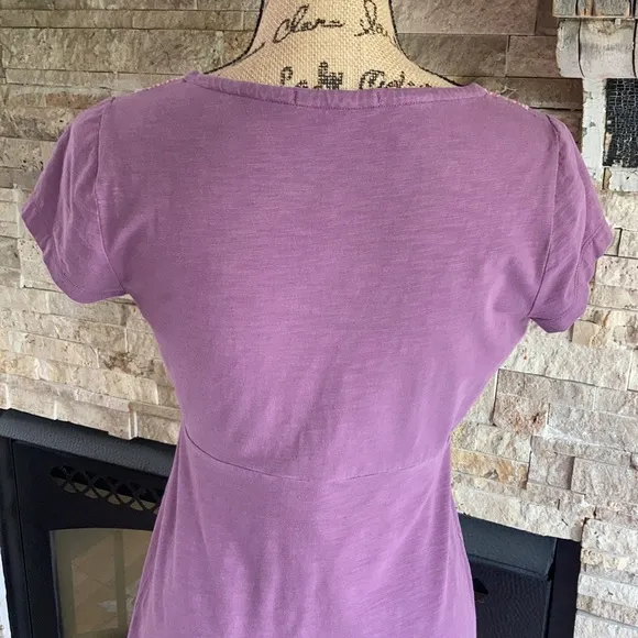 Boden lavender embroidered scoop neck empire waist cap sleeve short sleeve dress