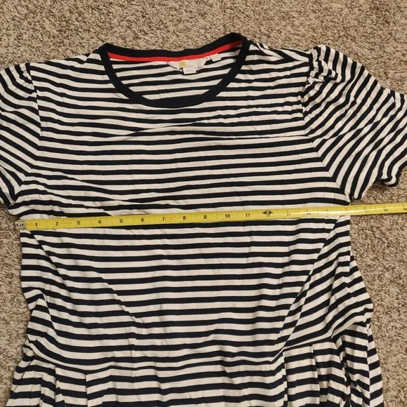 Boden Women's Maxi Dress Blue White Stripe Size 14R Short Sleeve Crew Neck.