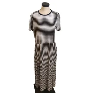 Boden Women's Maxi Dress Blue White Stripe Size 14R Short Sleeve Crew Neck.