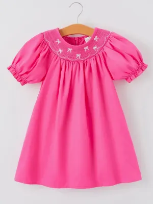 Bows Smocked Dress: Fuchsia