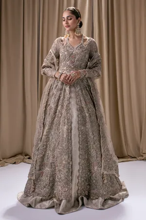 Bridal Lehenga in Jamawar with Front Open Pakistani Wedding Gown and Ivory Dupatta Dress