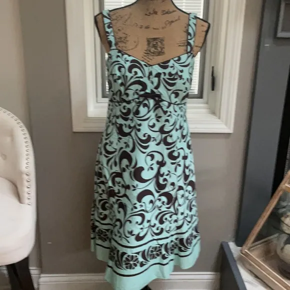 Brown and teal summer dress.