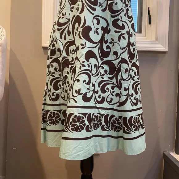Brown and teal summer dress.