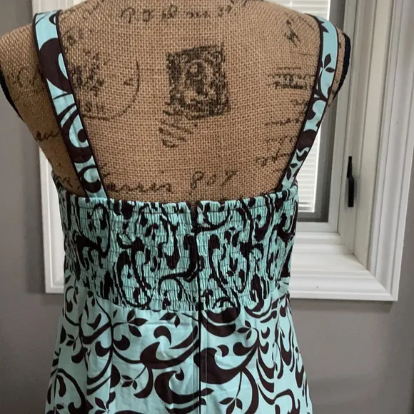Brown and teal summer dress.