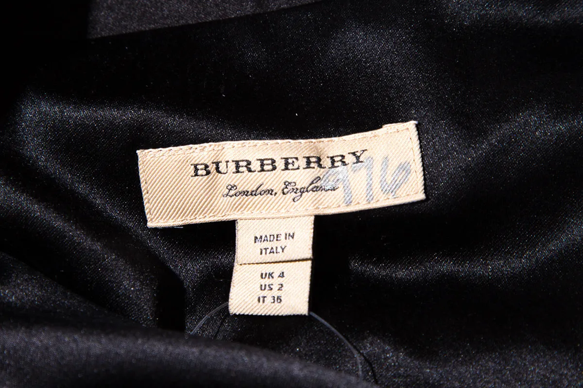 Burberry Black Satin Embellished Pleated Dress SZ 2