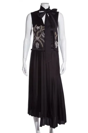 Burberry Black Satin Embellished Pleated Dress SZ 2