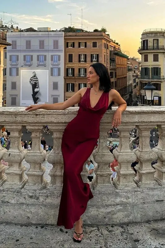 Burgundy Prom Dresses Deep V Neck Evening Dress       fg4129