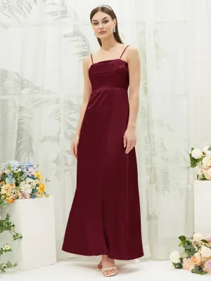 Burgundy Satin Convertible Slit Floor Length  Bridesmaid Dresses