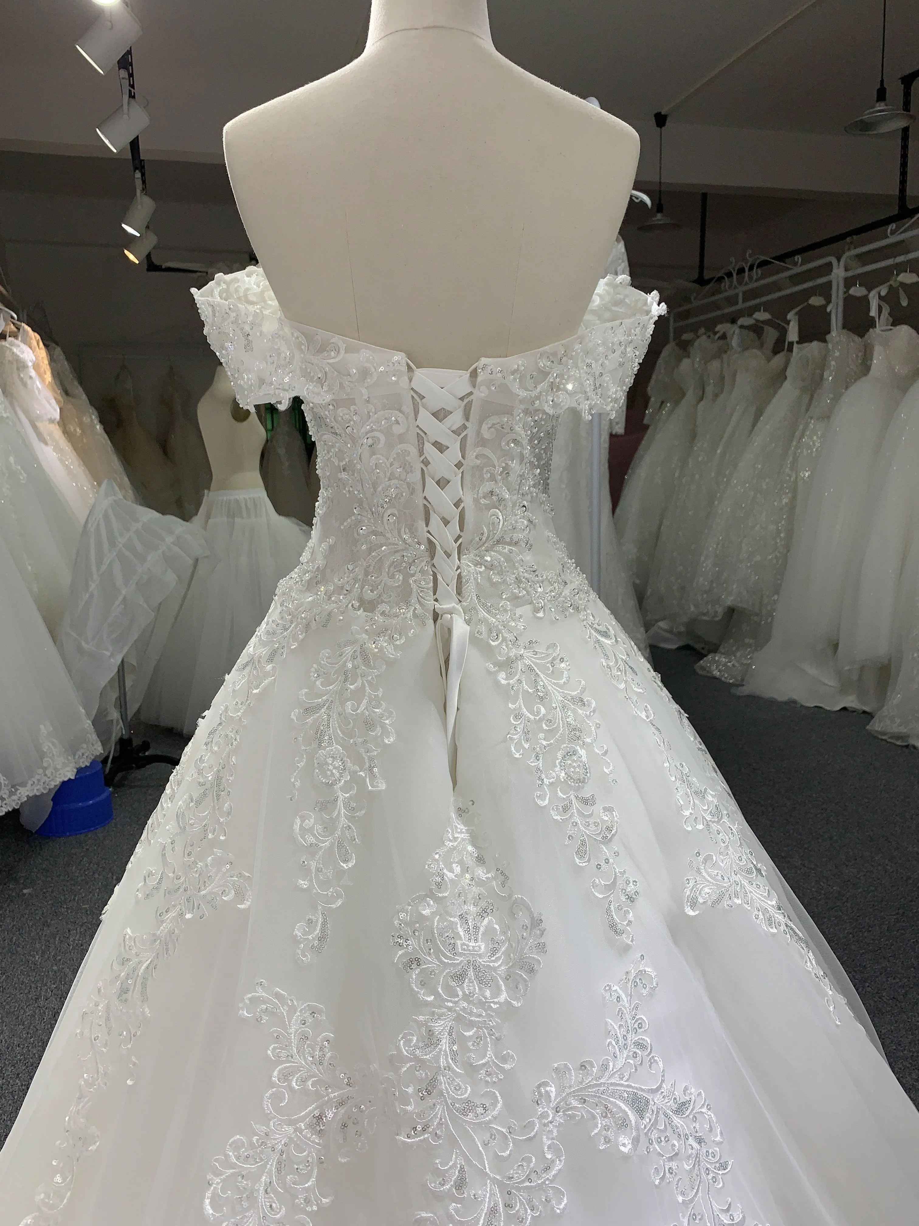 BYG fashion design off the shoulder wedding dress lace up