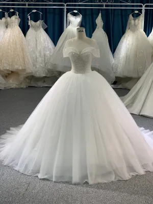 BYG mesh off the shoulder glitter tulle ball gown