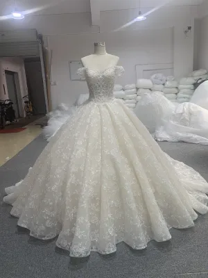 BYG off the shoulder full lace luxury wedding dress champagne color