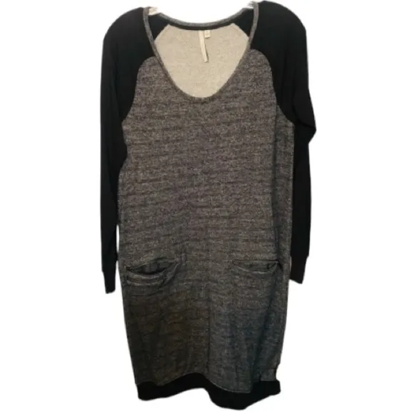 CALVIN KlEIN medium black &amp; gray sweatshirt dress scoop neck ,pockets