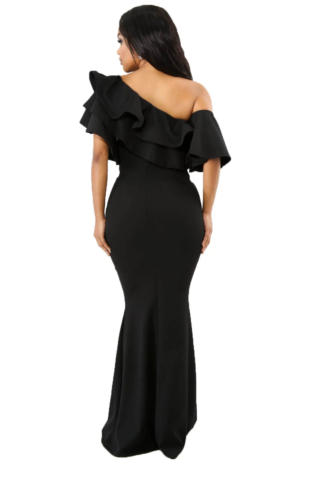 Capture The Night  Black Ruffle Gown