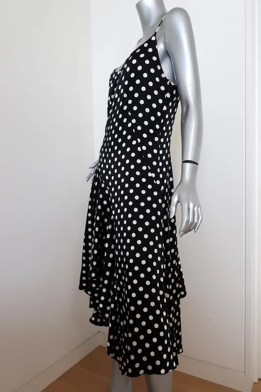 Caroline Constas Dress Marie Black & White Polka Dot Stretch Satin Size Medium