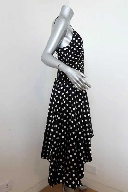 Caroline Constas Dress Marie Black & White Polka Dot Stretch Satin Size Medium