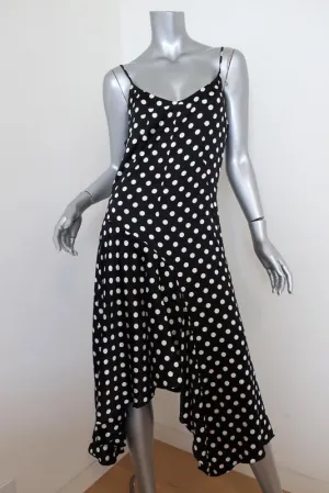 Caroline Constas Dress Marie Black & White Polka Dot Stretch Satin Size Medium