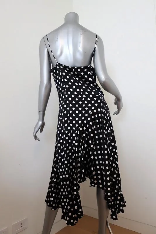 Caroline Constas Dress Marie Black & White Polka Dot Stretch Satin Size Medium