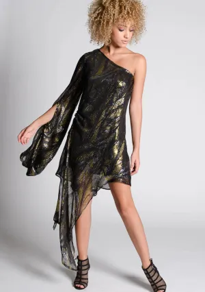CATELYN Silk Lurex One Shoulder Dress