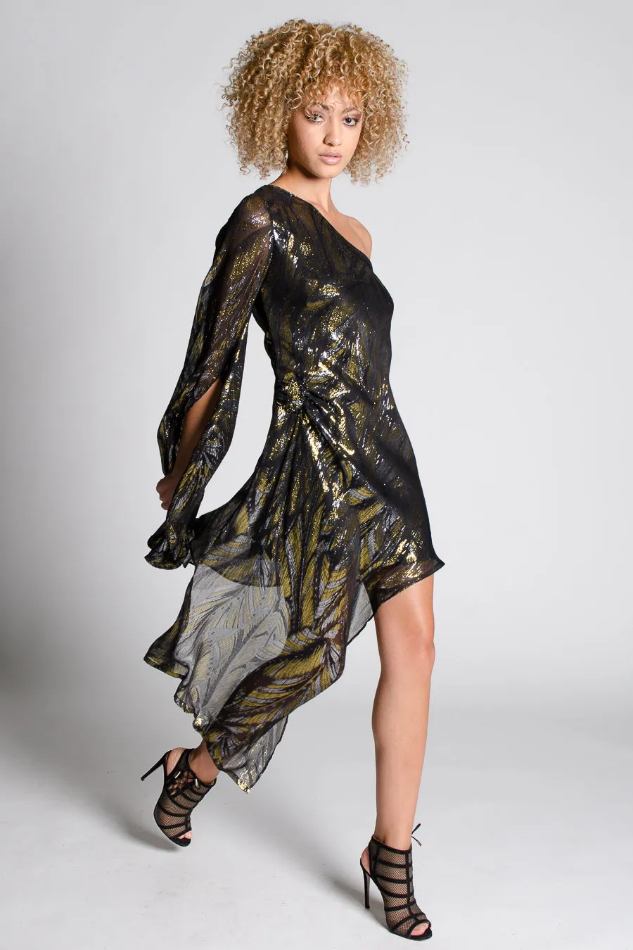 CATELYN Silk Lurex One Shoulder Dress