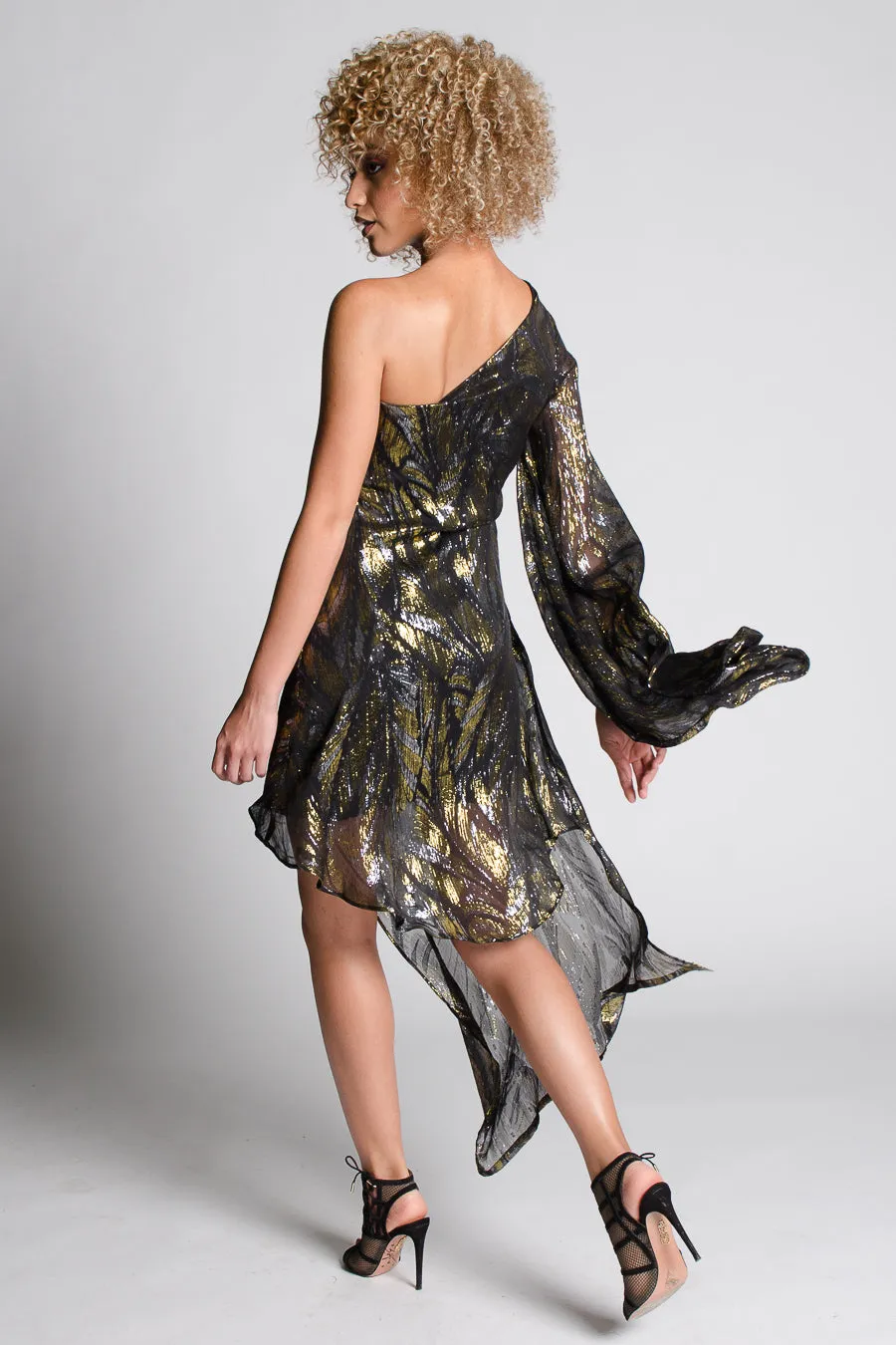 CATELYN Silk Lurex One Shoulder Dress