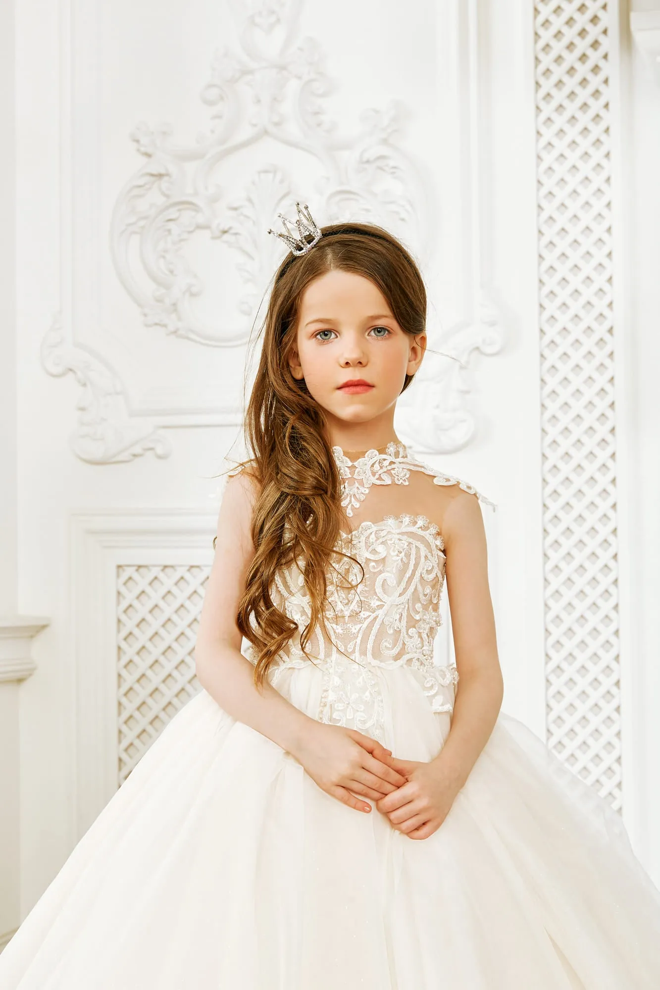 Catholic First Communion Dress with high Neckline
