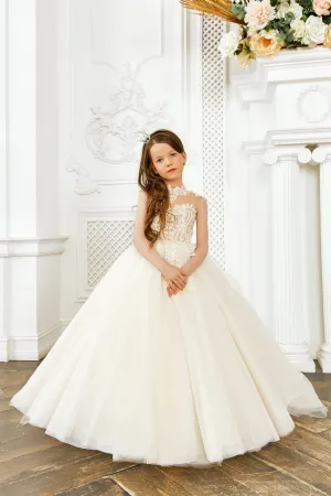 Catholic First Communion Dress with high Neckline