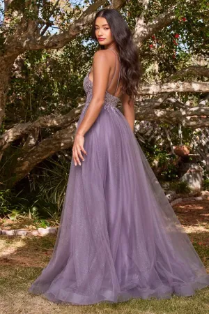 CD CD0154 - A-Line Prom Gown with Sheer Beaded Applique Bodice & Shimmer Tulle Skirt