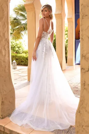CD CD931W - Fit & Flare Wedding Gown with Layered Tulle Overskirt & Pearl Floral Applique