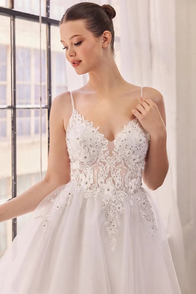 CD SF047 - Glitter Tulle A-Line Homecoming Dress with Sheer Beaded Lace V-Neck Corset Bodice
