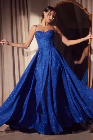 CD T706 - Shimmering Glitter A-Line Prom Gown with Structured Sweetheart Bodice & Lace Up Corset Back