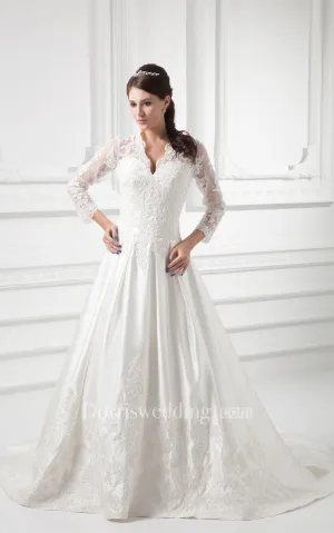 Charming Satin Sleeve V Neck Wedding Dresses-GC_707457
