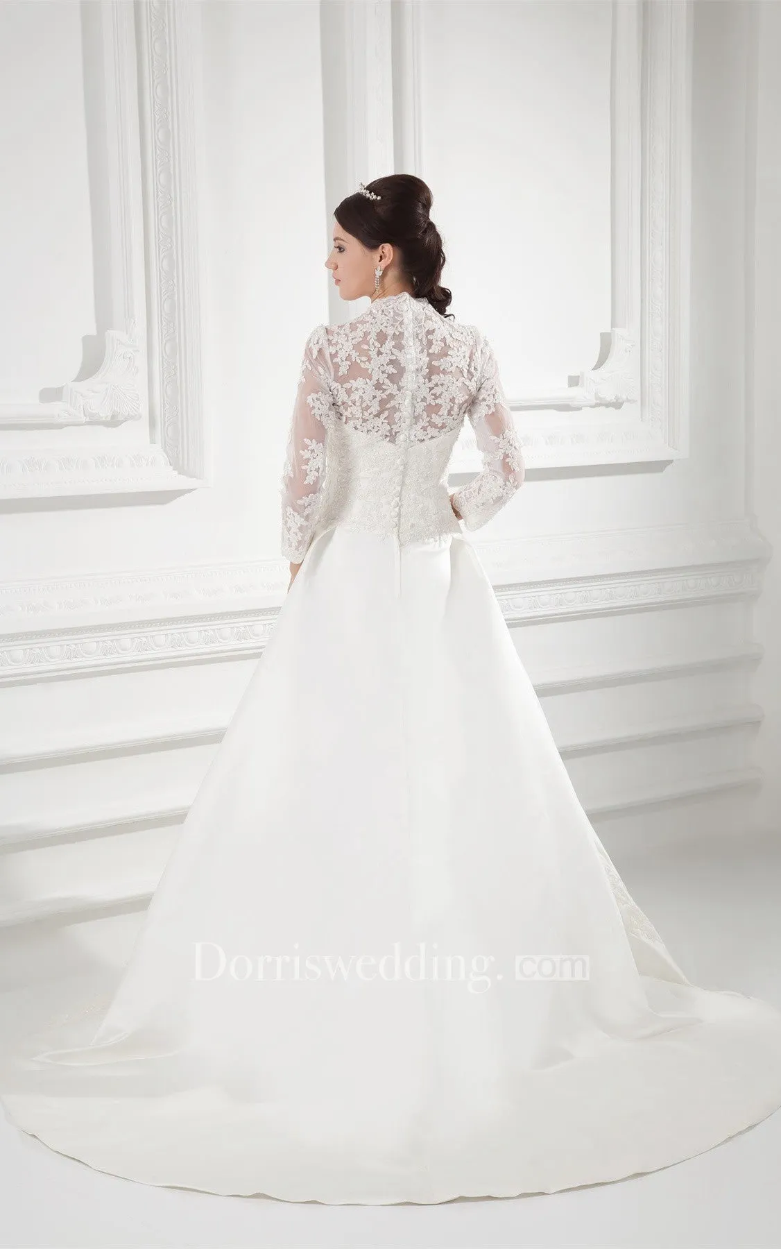 Charming Satin Sleeve V Neck Wedding Dresses-GC_707457