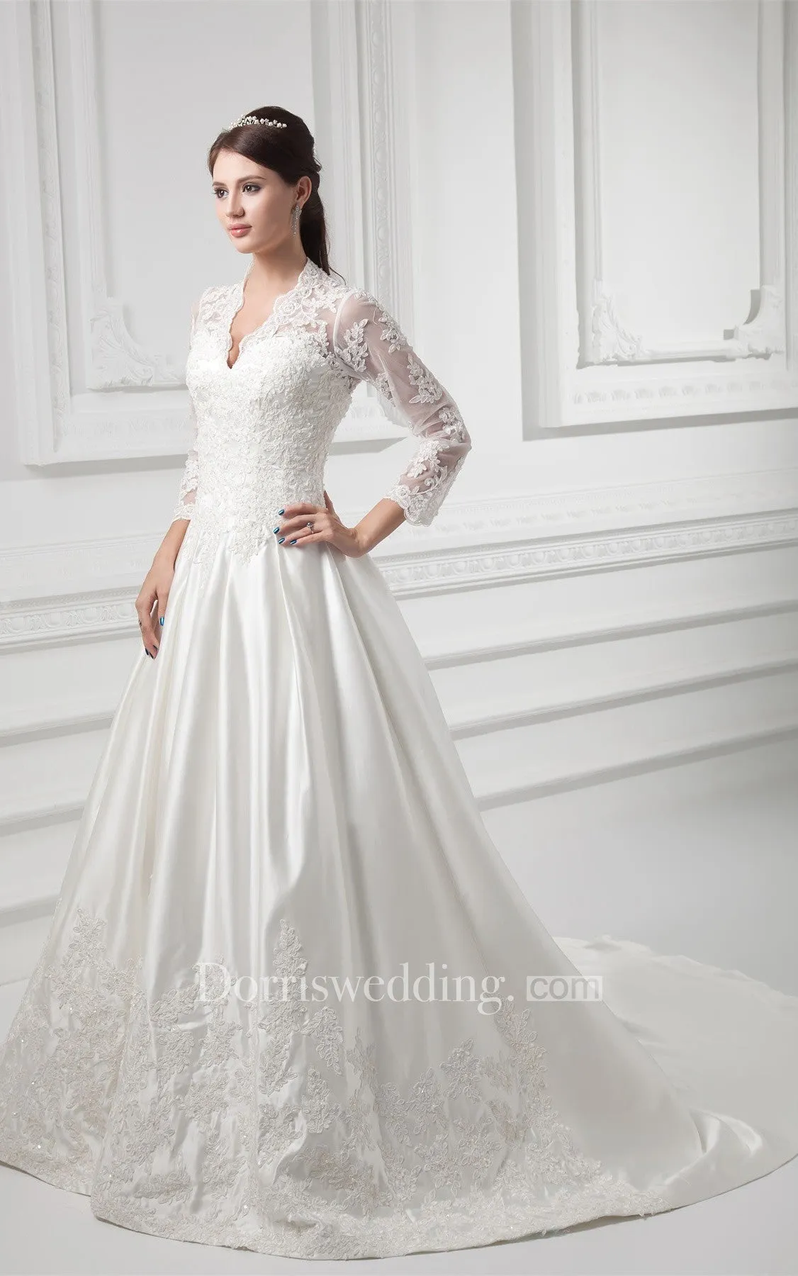 Charming Satin Sleeve V Neck Wedding Dresses-GC_707457