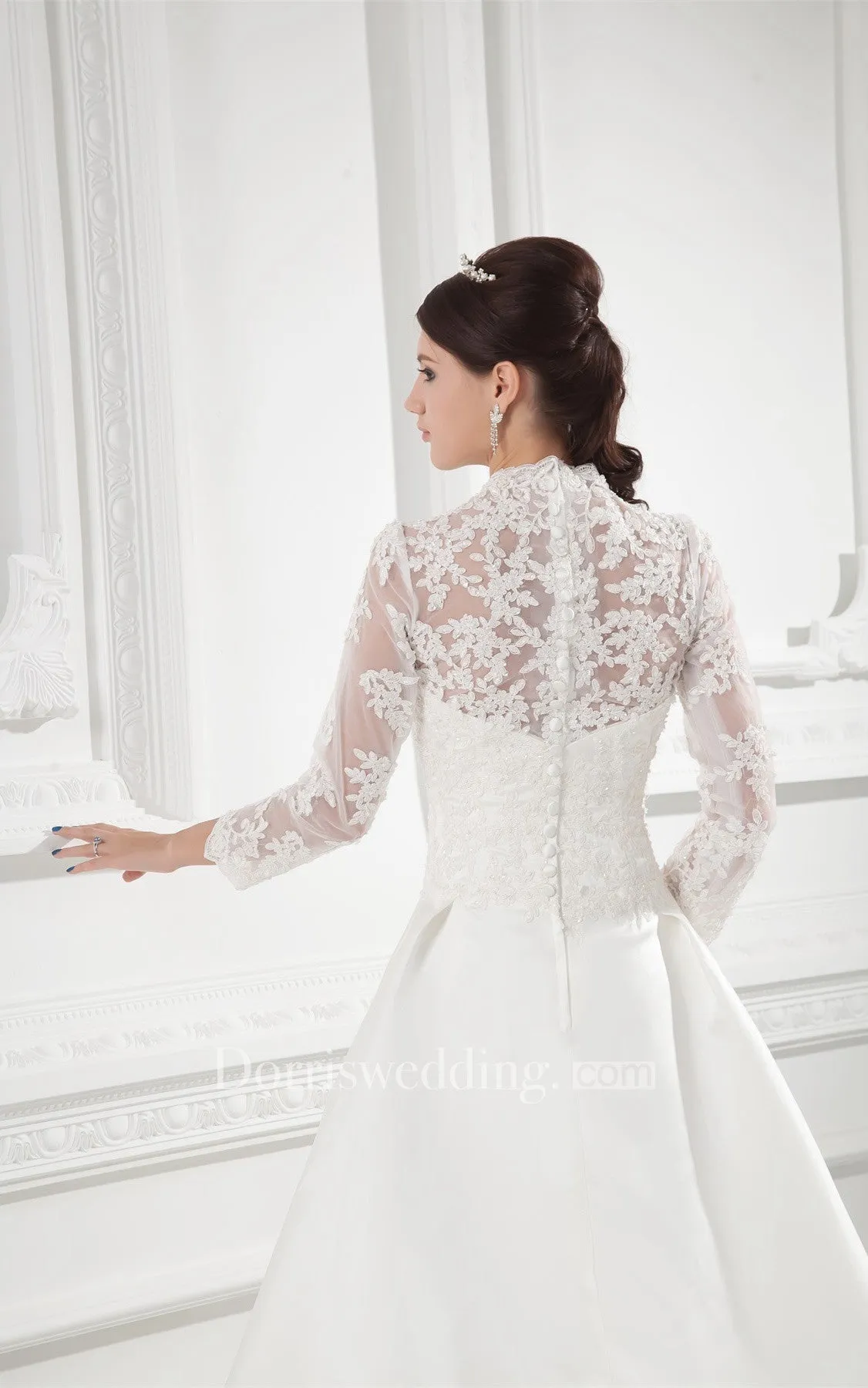 Charming Satin Sleeve V Neck Wedding Dresses-GC_707457
