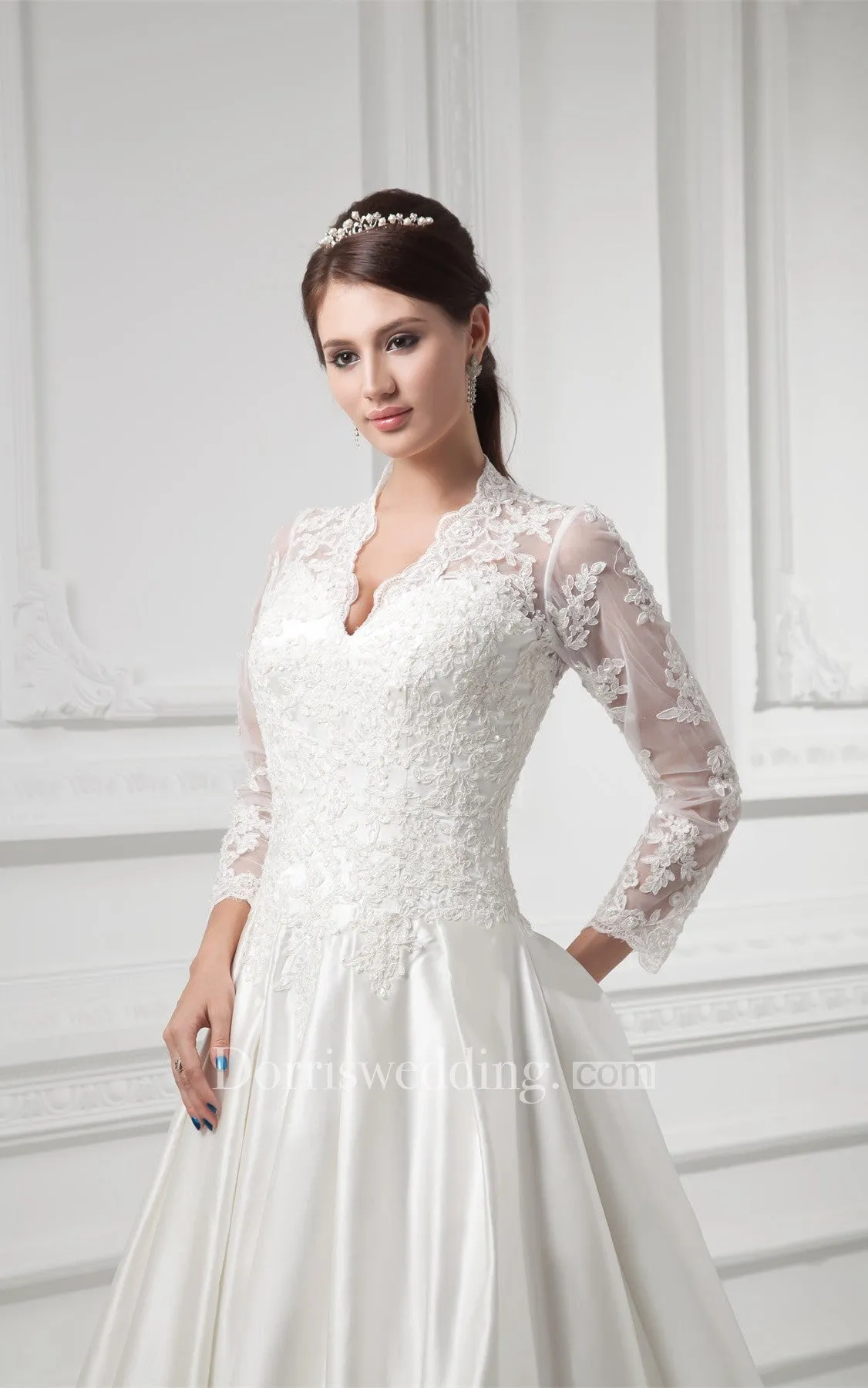 Charming Satin Sleeve V Neck Wedding Dresses-GC_707457