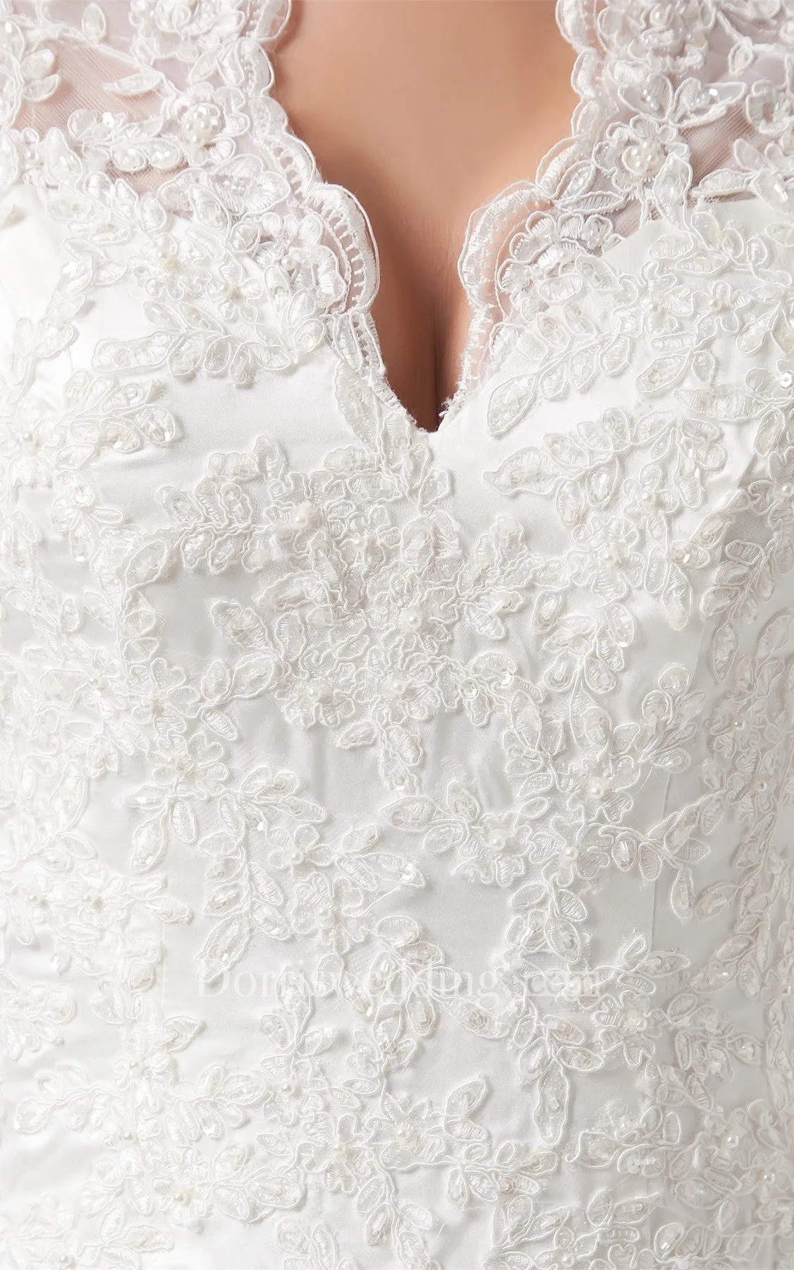 Charming Satin Sleeve V Neck Wedding Dresses-GC_707457
