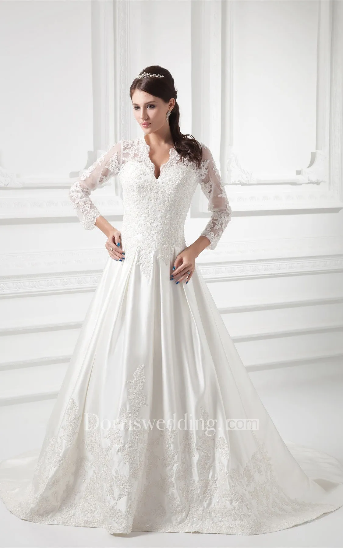 Charming Satin Sleeve V Neck Wedding Dresses-GC_707457