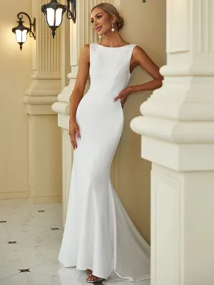 Cherry boat neck wedding dress with fishtail in ivory s28 Express NZ wide