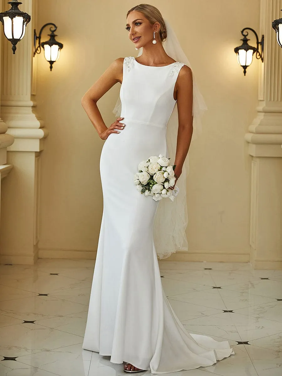Cherry boat neck wedding dress with fishtail in ivory s28 Express NZ wide