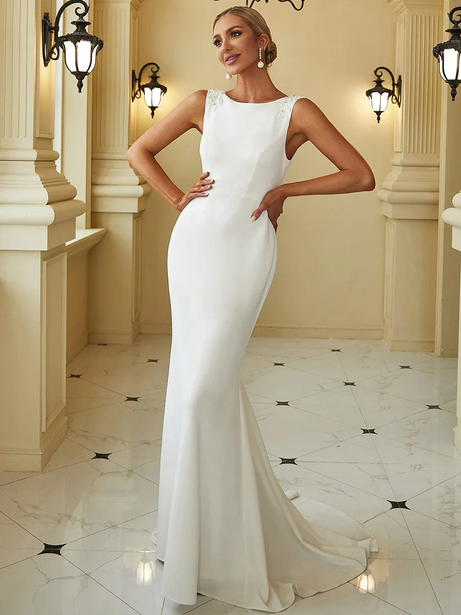 Cherry boat neck wedding dress with fishtail in ivory s28 Express NZ wide