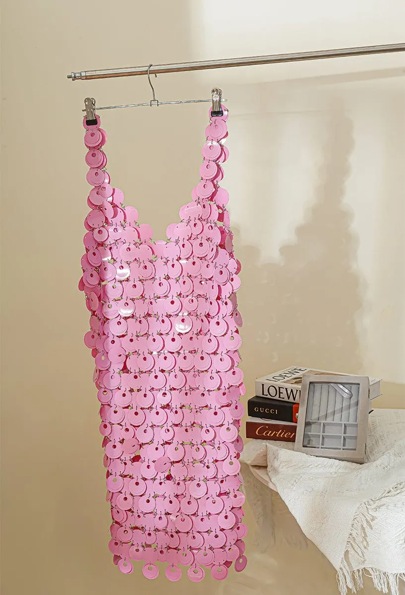 Chic Handmade Glitter Squamous Sequins Patchwork Midi Dress