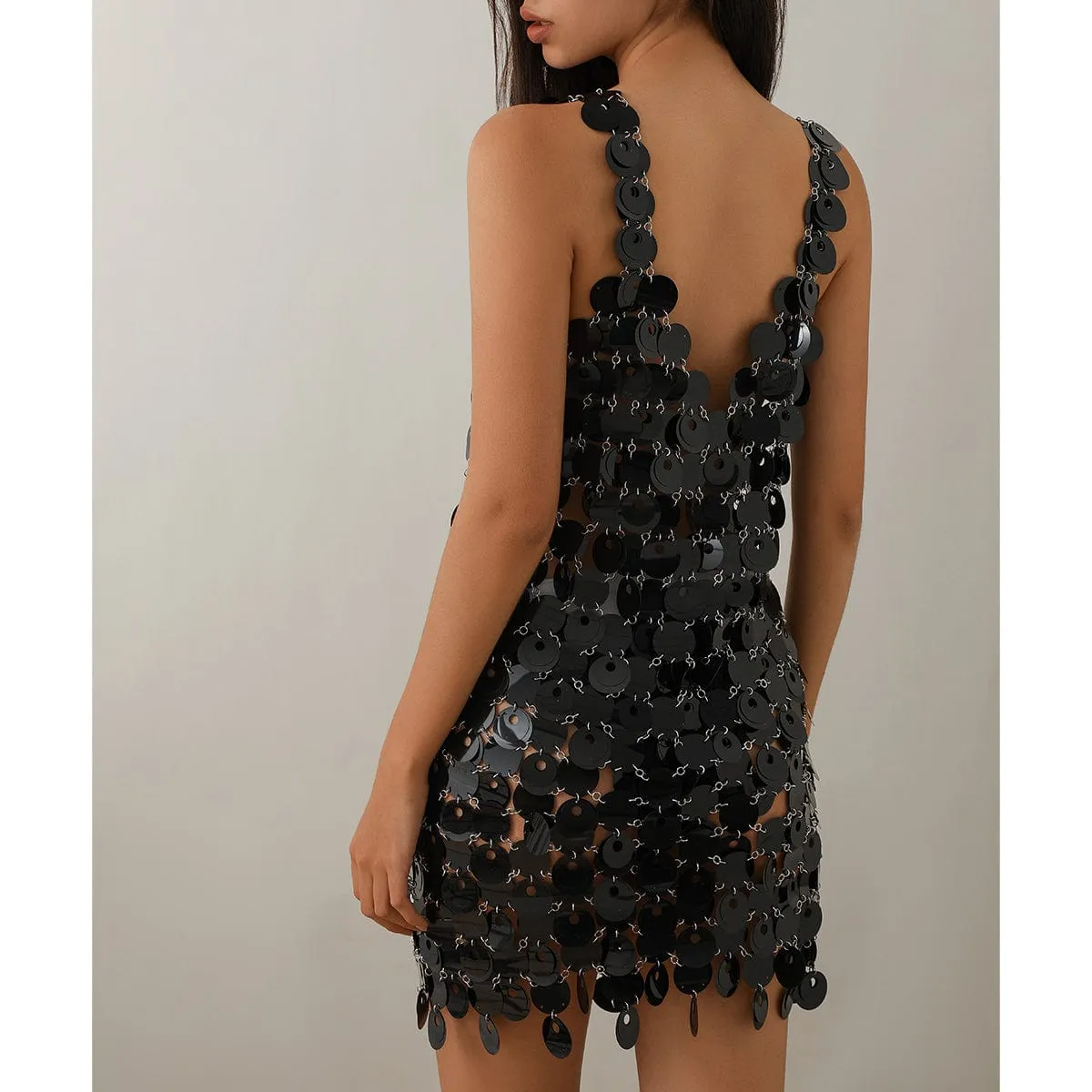 Chic Handmade Glitter Squamous Sequins Patchwork Midi Dress