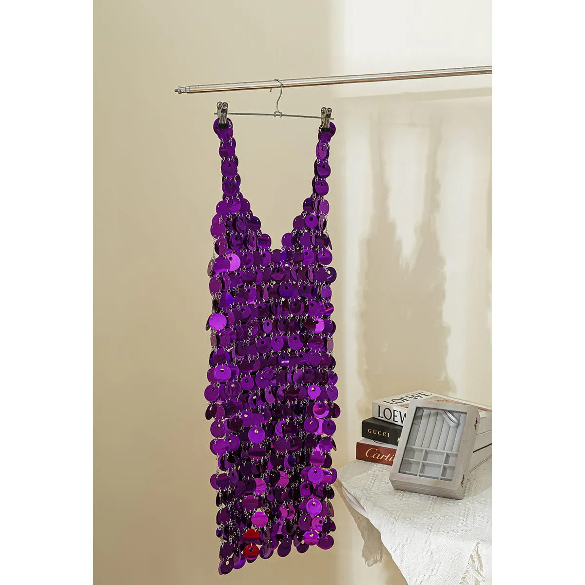 Chic Handmade Glitter Squamous Sequins Patchwork Midi Dress