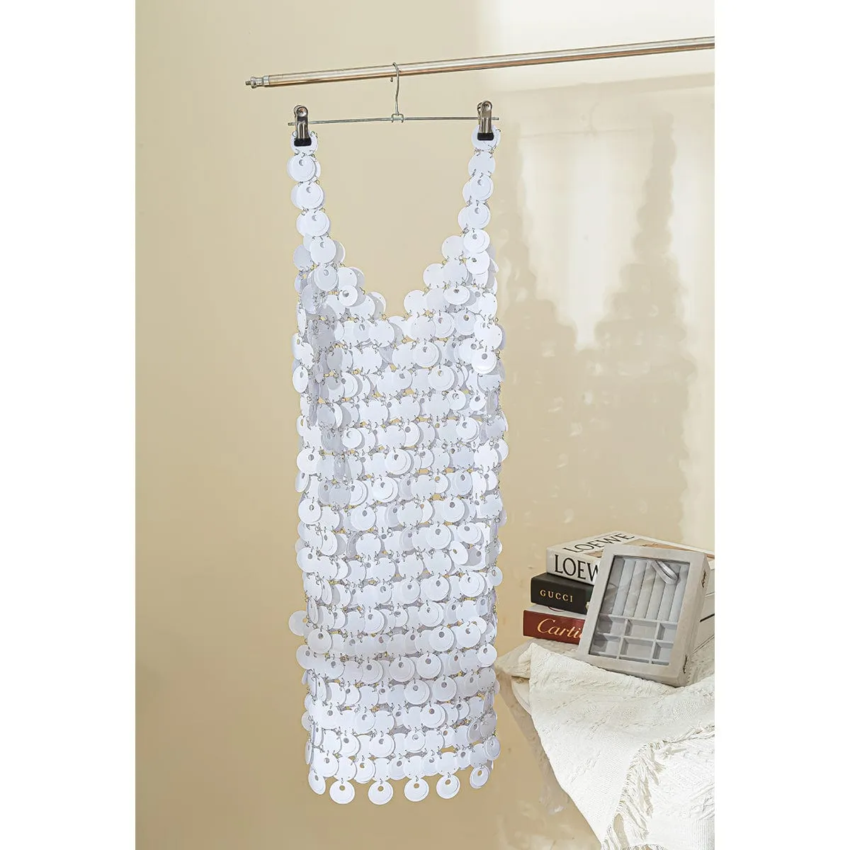 Chic Handmade Glitter Squamous Sequins Patchwork Midi Dress
