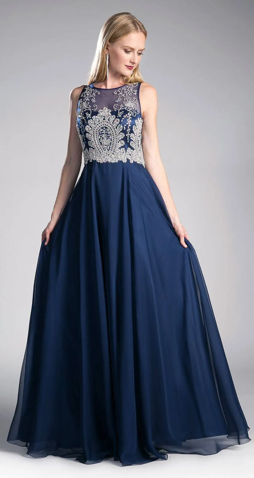 Cinderella Divine 56 Bateau Illusion Neck Embellished Bodice Sleeveless Gown