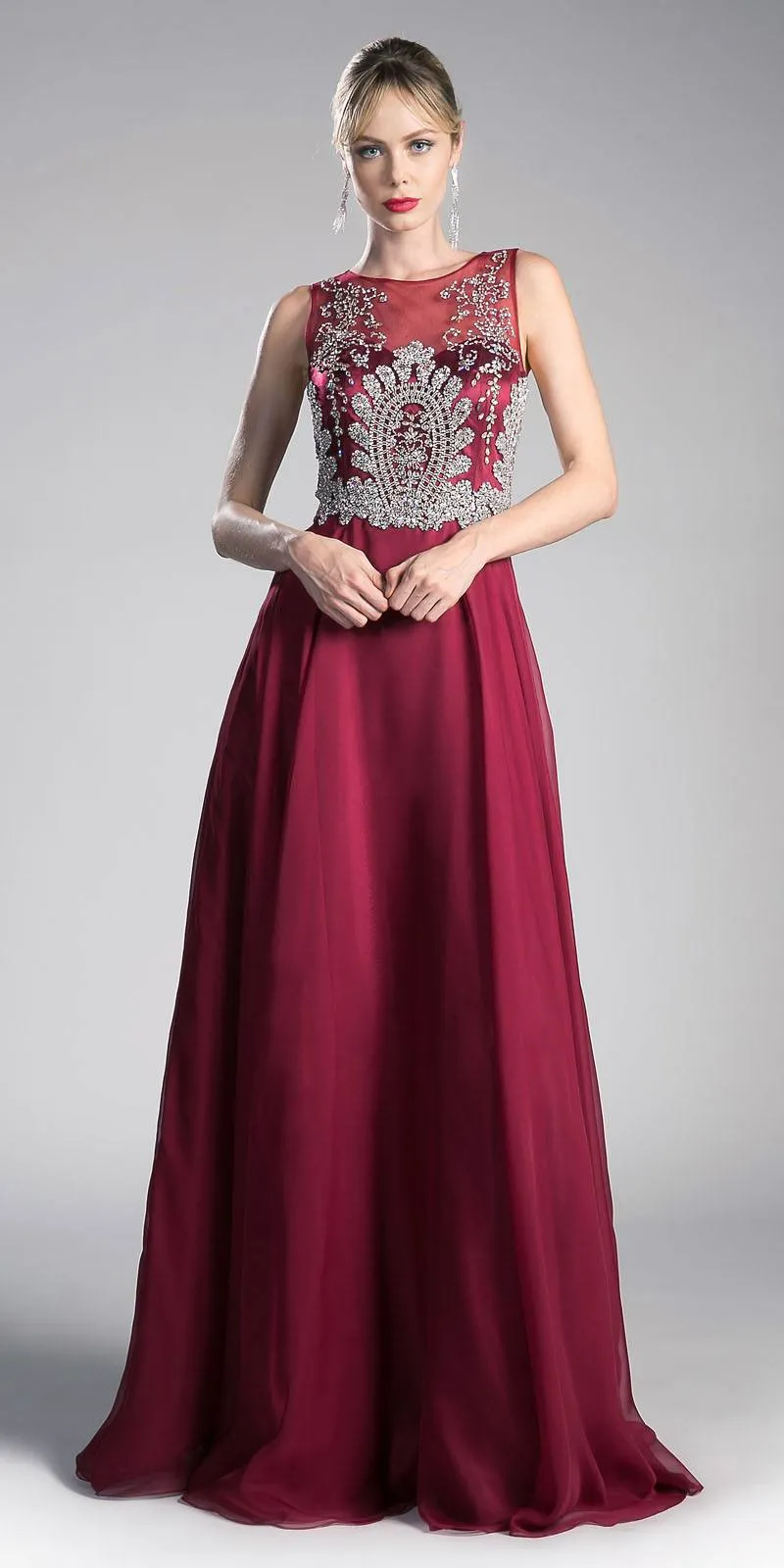 Cinderella Divine 56 Bateau Illusion Neck Embellished Bodice Sleeveless Gown