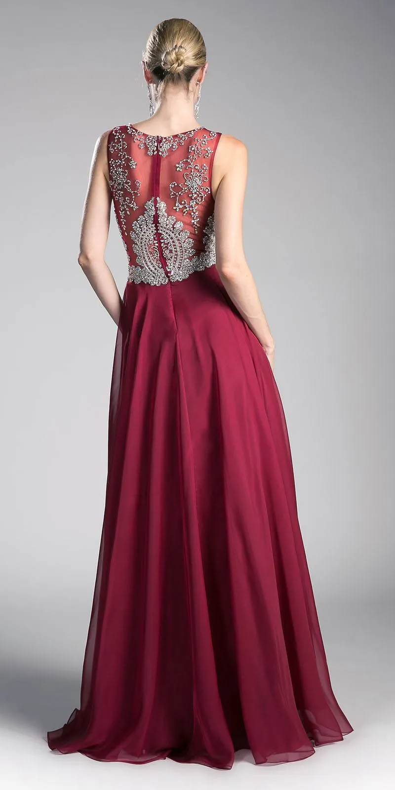 Cinderella Divine 56 Bateau Illusion Neck Embellished Bodice Sleeveless Gown