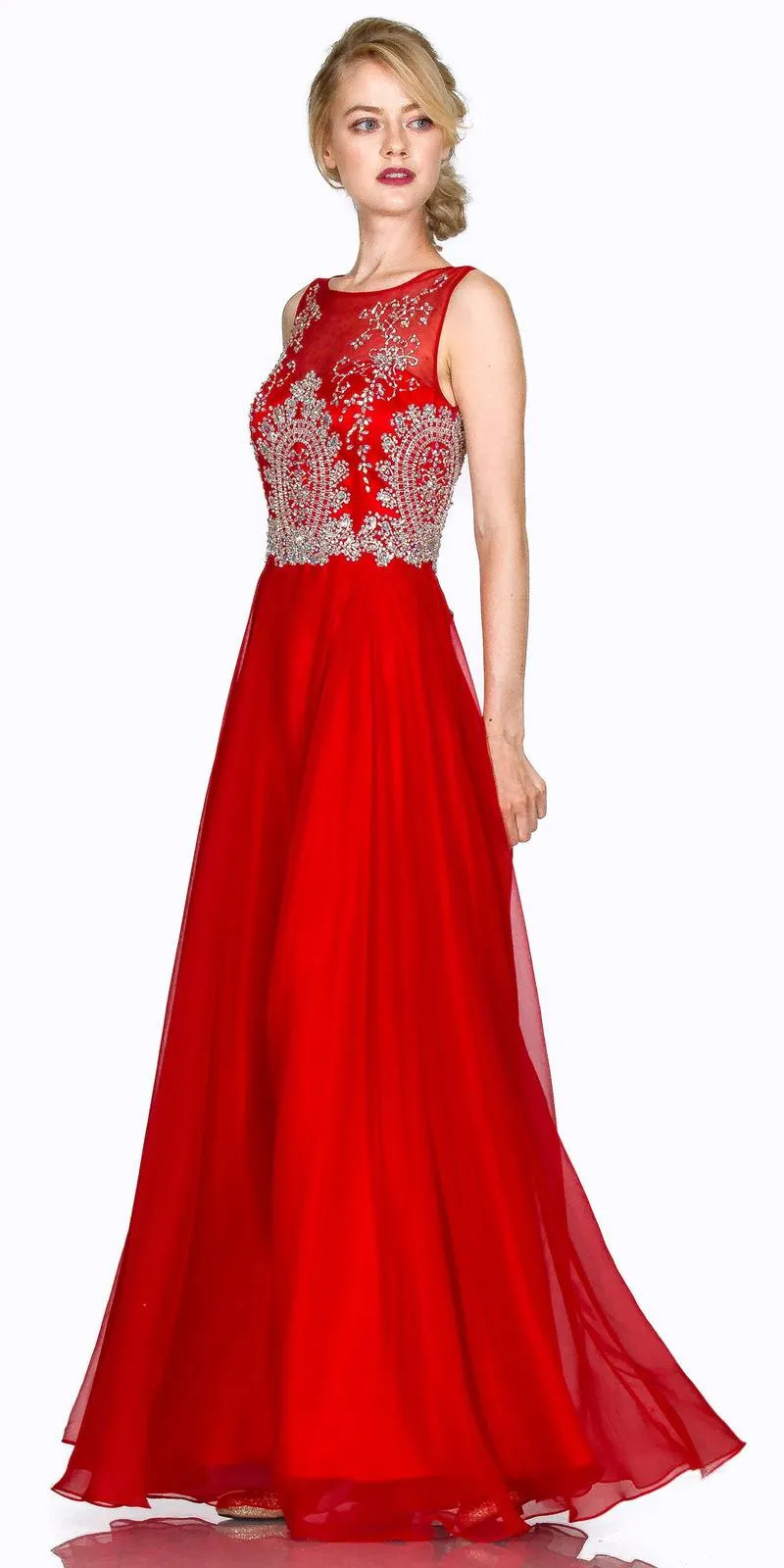 Cinderella Divine 56 Bateau Illusion Neck Embellished Bodice Sleeveless Gown